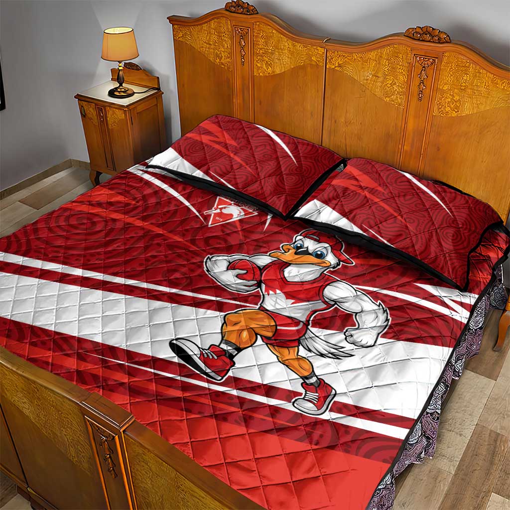 Sydney Swans Australian Football Quilt Bed Set Swans Mascot Art With Indigenous Pattern Art