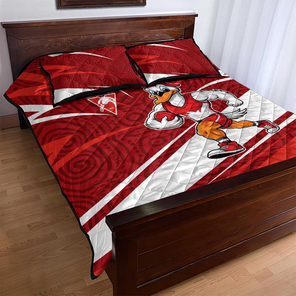 Sydney Swans Australian Football Quilt Bed Set Swans Mascot Art With Indigenous Pattern Art