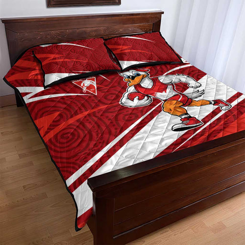 Sydney Swans Australian Football Quilt Bed Set Swans Mascot Art With Indigenous Pattern Art