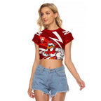 Sydney Swans Australian Football Raglan Cropped T Shirt Swans Mascot Art With Indigenous Pattern Art