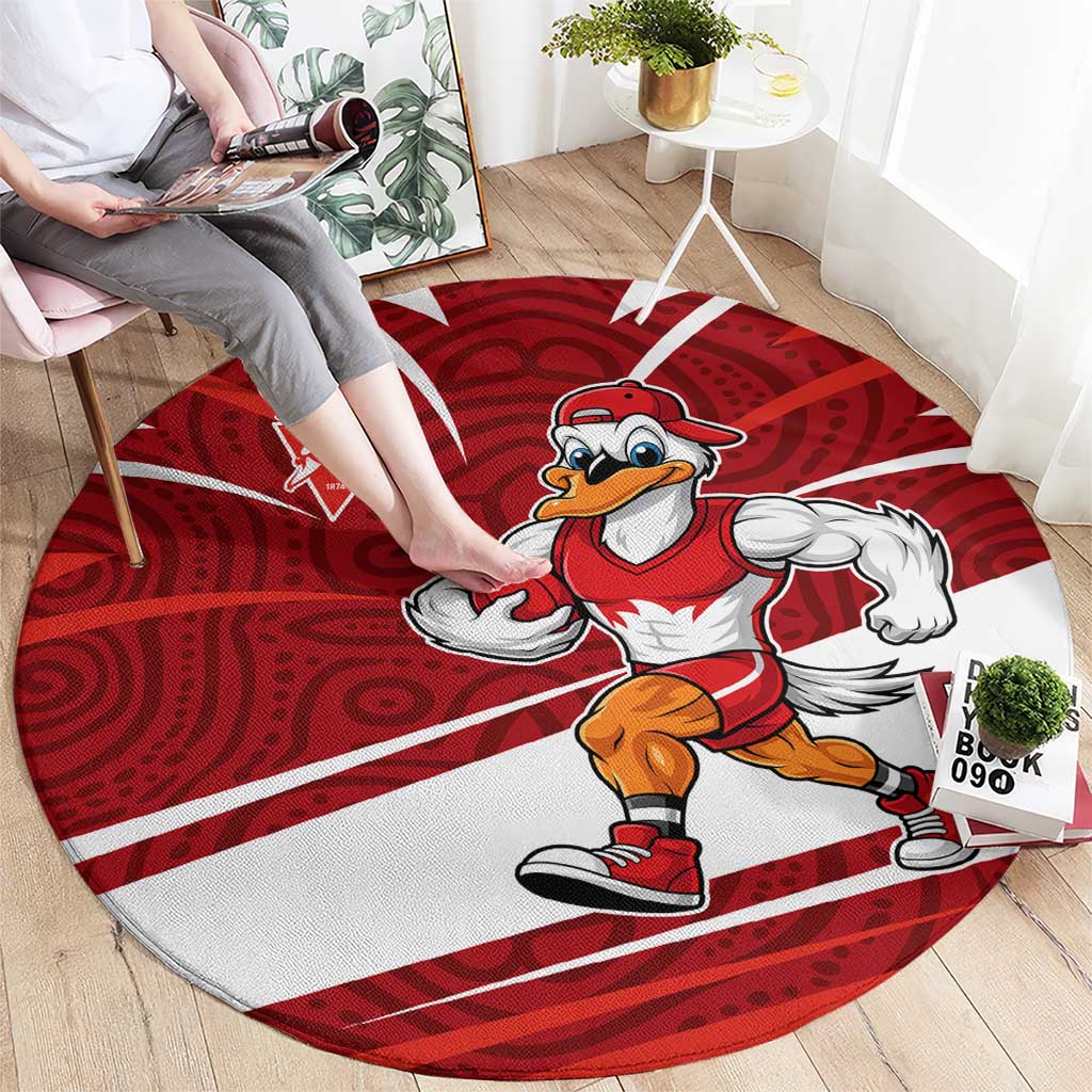Sydney Swans Australian Football Round Carpet Swans Mascot Art With Indigenous Pattern Art