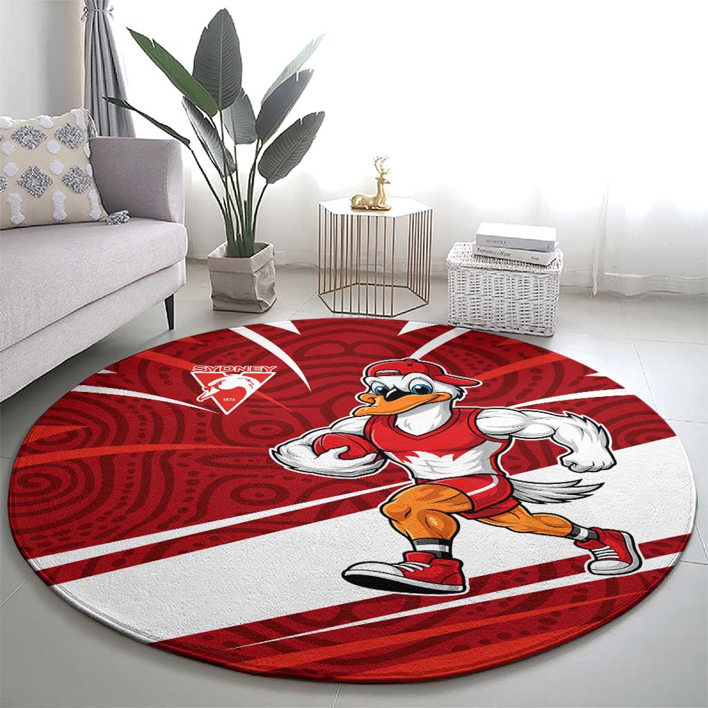 Sydney Swans Australian Football Round Carpet Swans Mascot Art With Indigenous Pattern Art