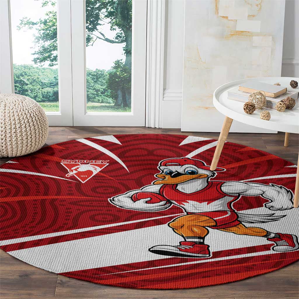 Sydney Swans Australian Football Round Carpet Swans Mascot Art With Indigenous Pattern Art