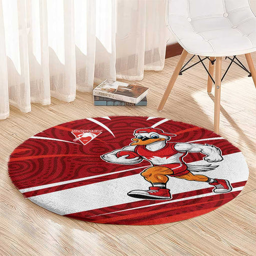 Sydney Swans Australian Football Round Carpet Swans Mascot Art With Indigenous Pattern Art