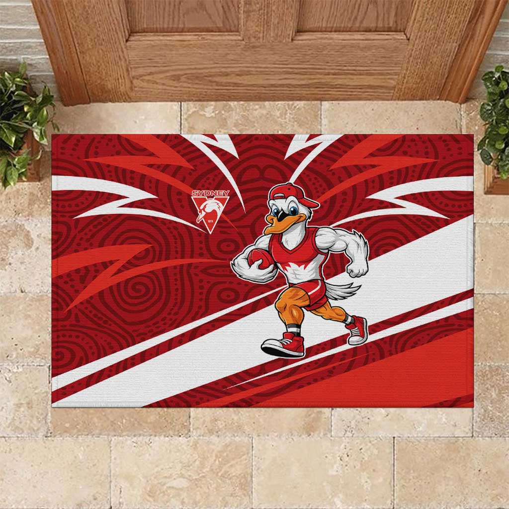 Sydney Swans Australian Football Rubber Doormat Swans Mascot Art With Indigenous Pattern Art