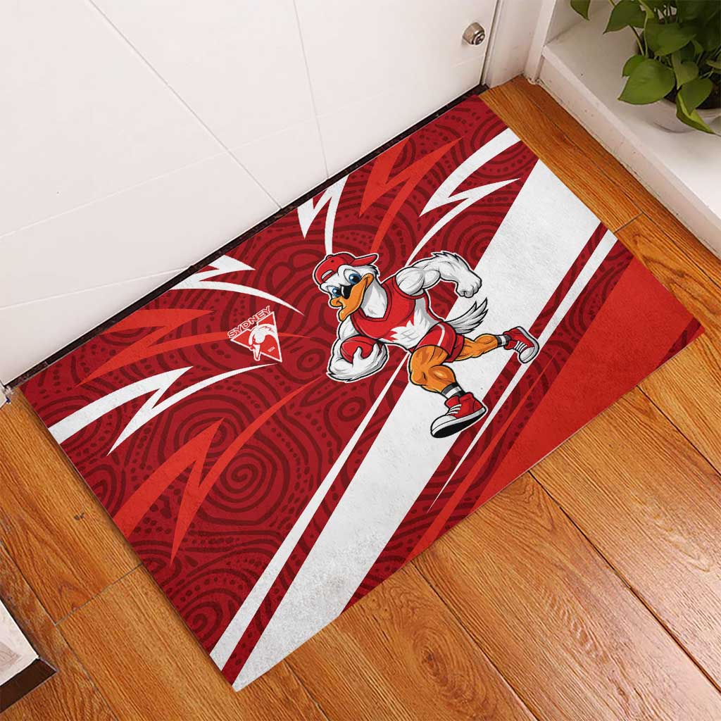 Sydney Swans Australian Football Rubber Doormat Swans Mascot Art With Indigenous Pattern Art