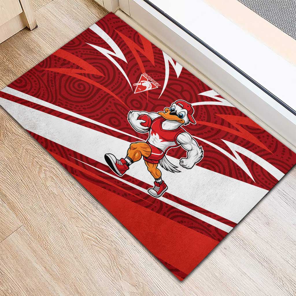 Sydney Swans Australian Football Rubber Doormat Swans Mascot Art With Indigenous Pattern Art