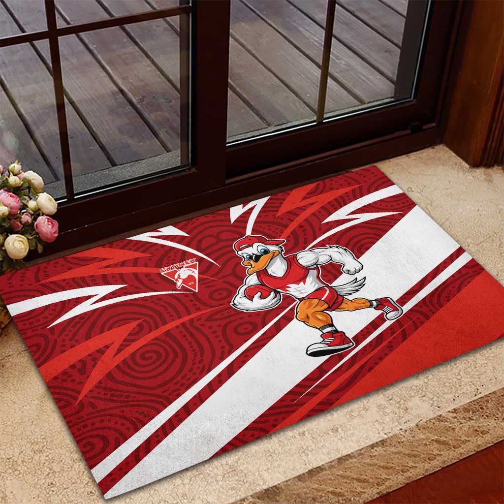 Sydney Swans Australian Football Rubber Doormat Swans Mascot Art With Indigenous Pattern Art