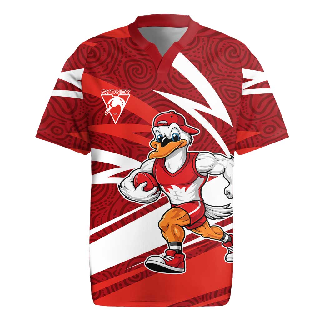 Sydney Swans Australian Football Rugby Jersey Swans Mascot Art With Indigenous Pattern Art