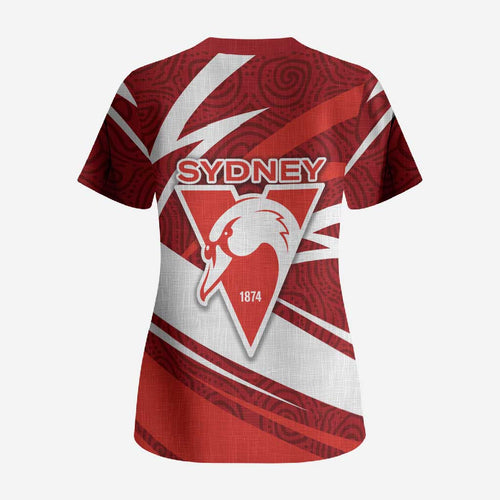 Sydney Swans Australian Football Scrub Top Swans Mascot Art With Indigenous Pattern Art