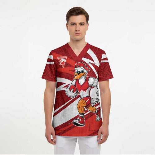 Sydney Swans Australian Football Scrub Top Swans Mascot Art With Indigenous Pattern Art