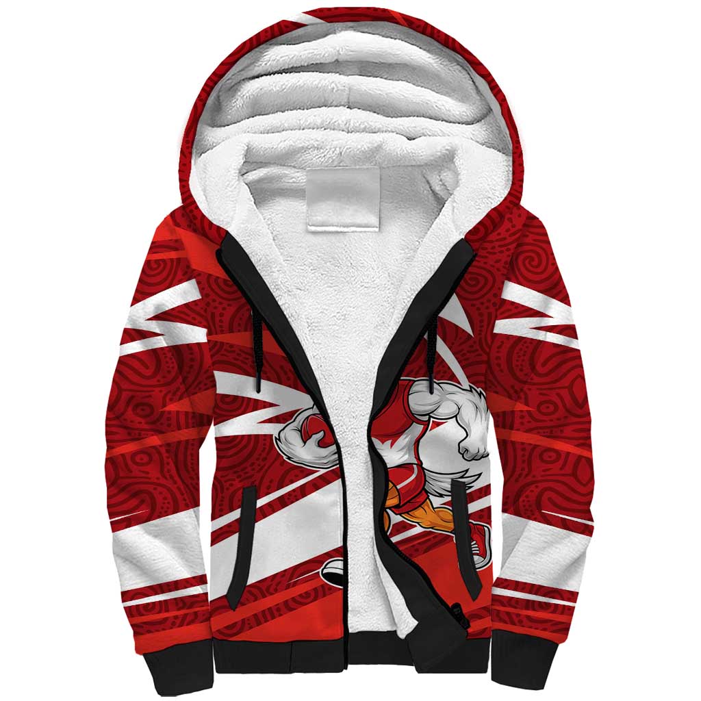 Sydney Swans Australian Football Sherpa Hoodie Swans Mascot Art With Indigenous Pattern Art
