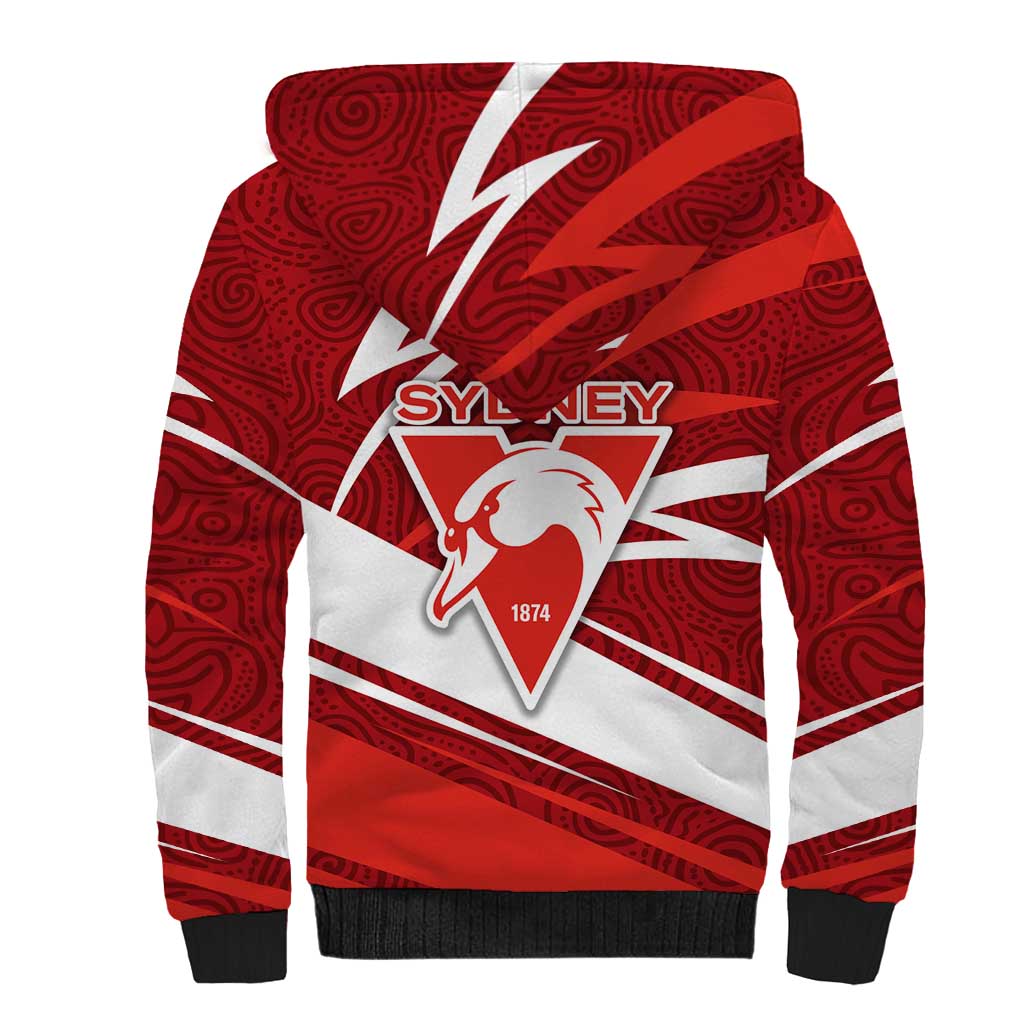 Sydney Swans Australian Football Sherpa Hoodie Swans Mascot Art With Indigenous Pattern Art