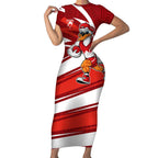 Sydney Swans Australian Football Short Sleeve Bodycon Dress Swans Mascot Art With Indigenous Pattern Art