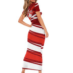 Sydney Swans Australian Football Short Sleeve Bodycon Dress Swans Mascot Art With Indigenous Pattern Art