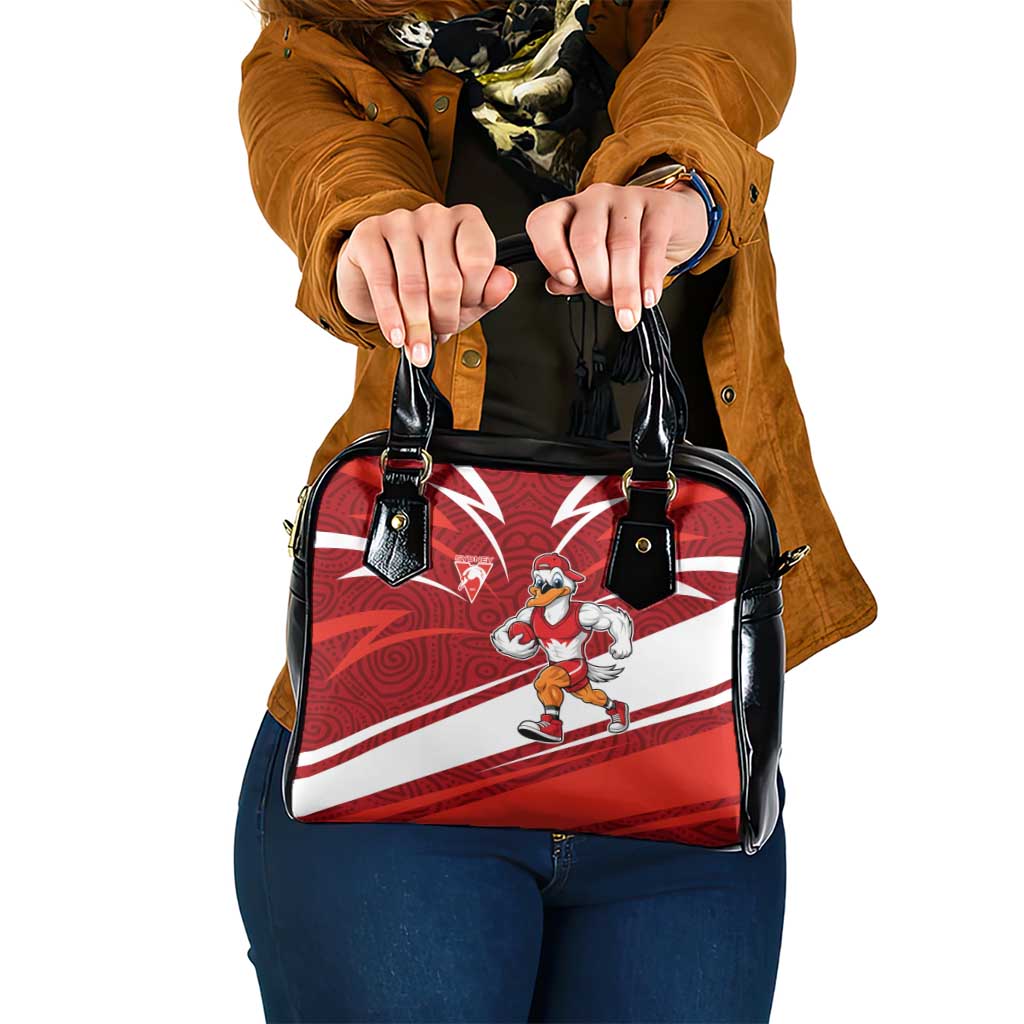 Sydney Swans Australian Football Shoulder Handbag Swans Mascot Art With Indigenous Pattern Art