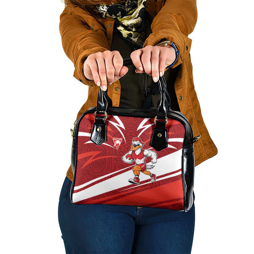 Sydney Swans Australian Football Shoulder Handbag Swans Mascot Art With Indigenous Pattern Art