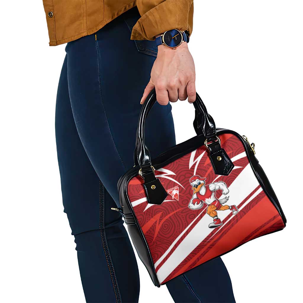 Sydney Swans Australian Football Shoulder Handbag Swans Mascot Art With Indigenous Pattern Art