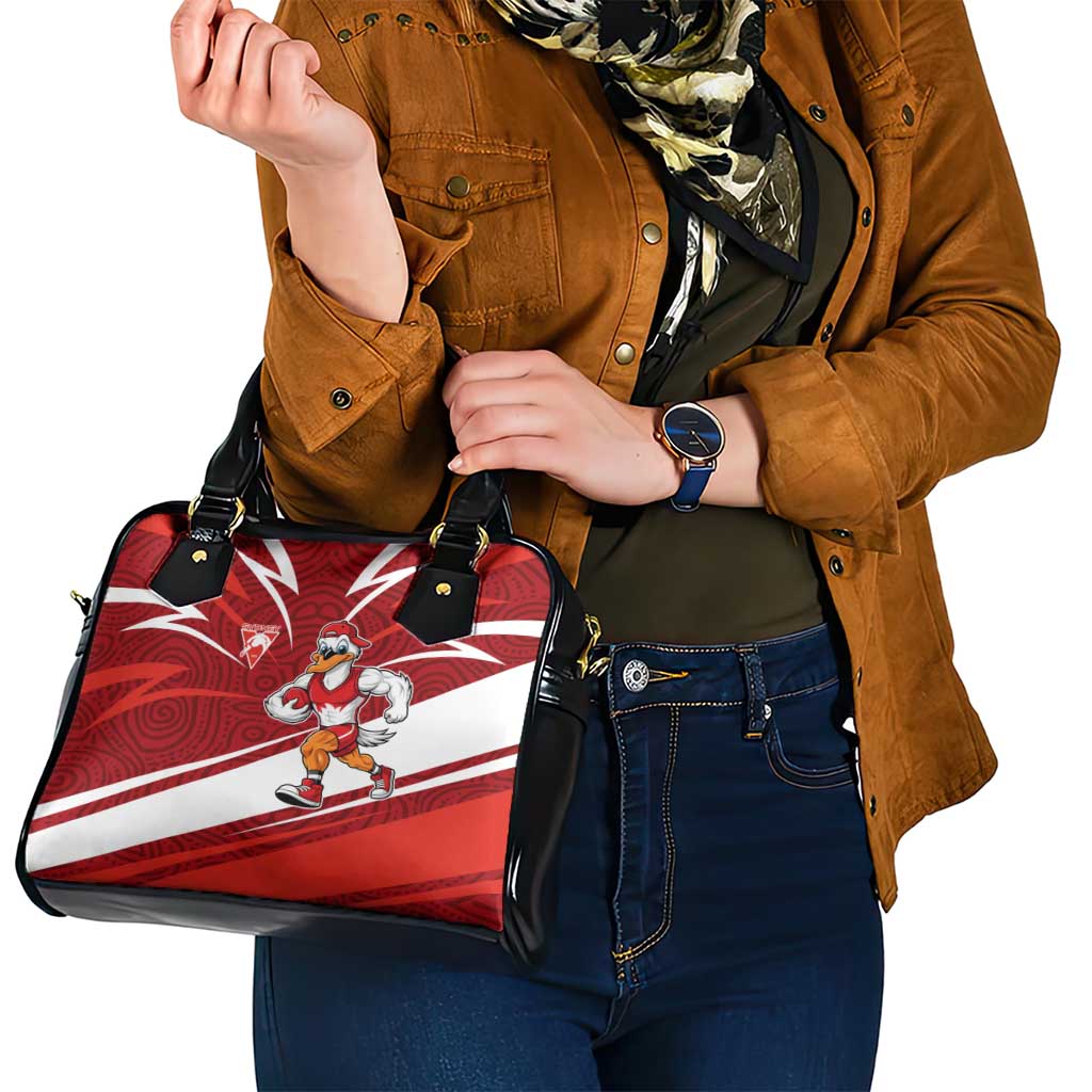 Sydney Swans Australian Football Shoulder Handbag Swans Mascot Art With Indigenous Pattern Art