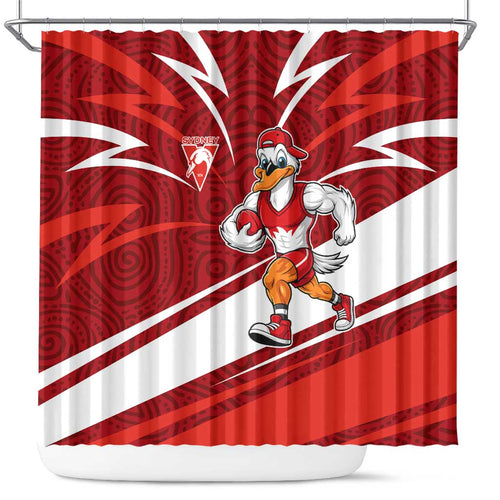 Sydney Swans Australian Football Shower Curtain Swans Mascot Art With Indigenous Pattern Art