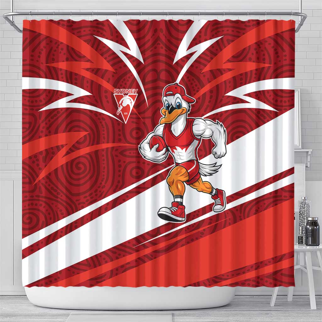 Sydney Swans Australian Football Shower Curtain Swans Mascot Art With Indigenous Pattern Art