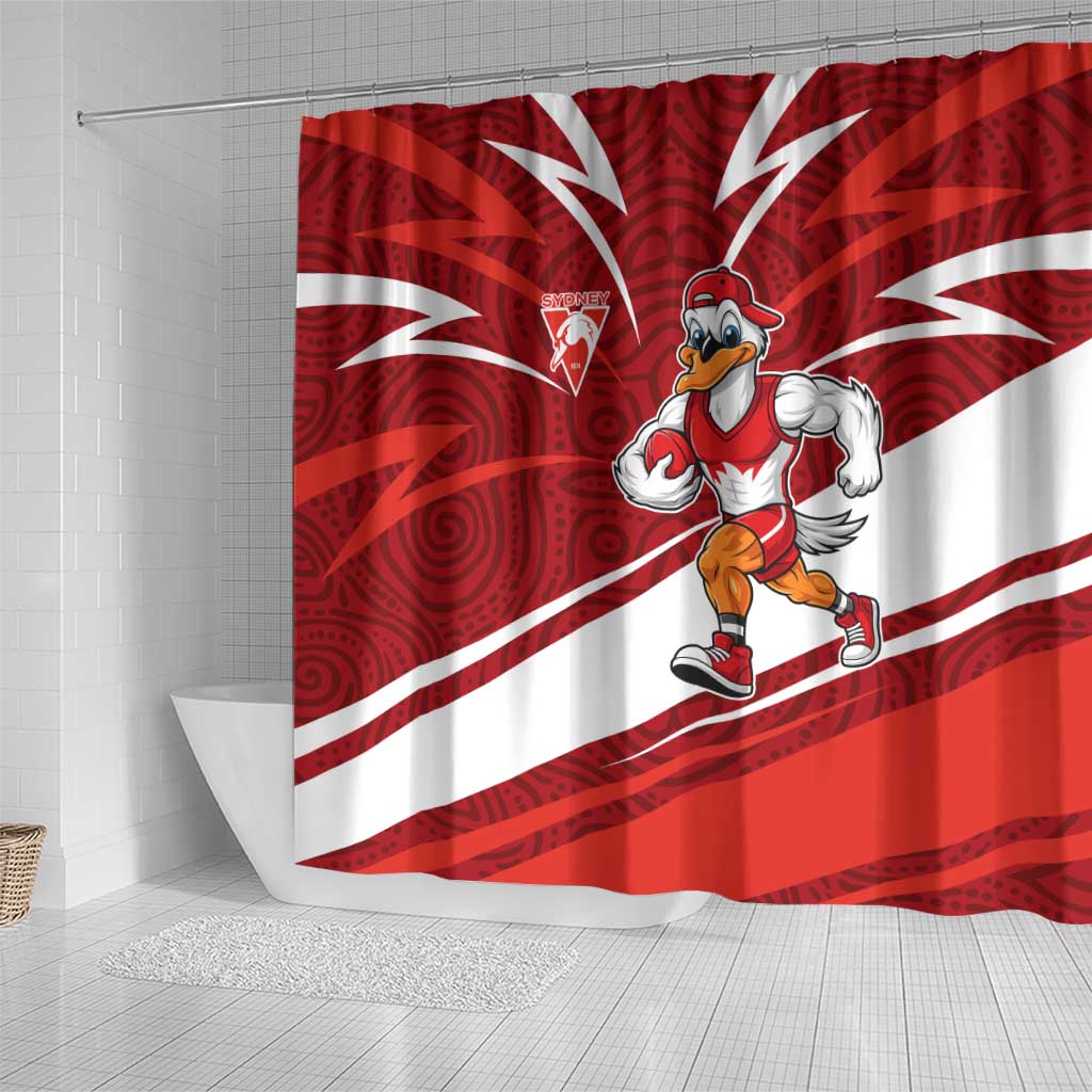 Sydney Swans Australian Football Shower Curtain Swans Mascot Art With Indigenous Pattern Art