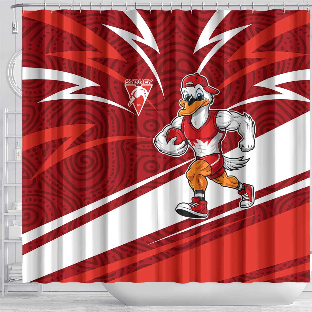Sydney Swans Australian Football Shower Curtain Swans Mascot Art With Indigenous Pattern Art