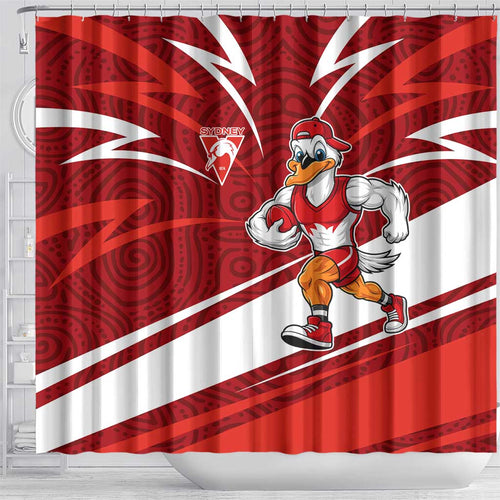 Sydney Swans Australian Football Shower Curtain Swans Mascot Art With Indigenous Pattern Art