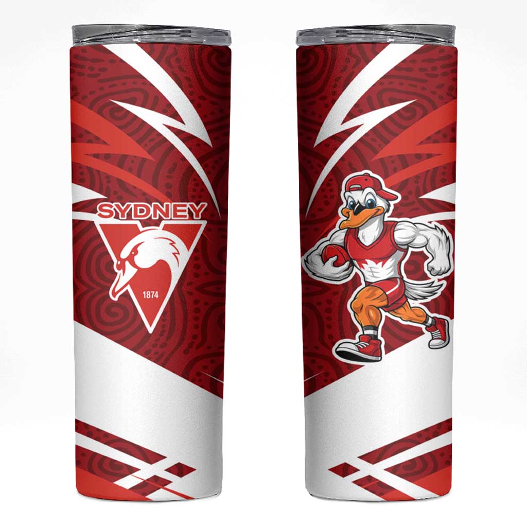 Sydney Swans Australian Football Skinny Tumbler Swans Mascot Art With Indigenous Pattern Art