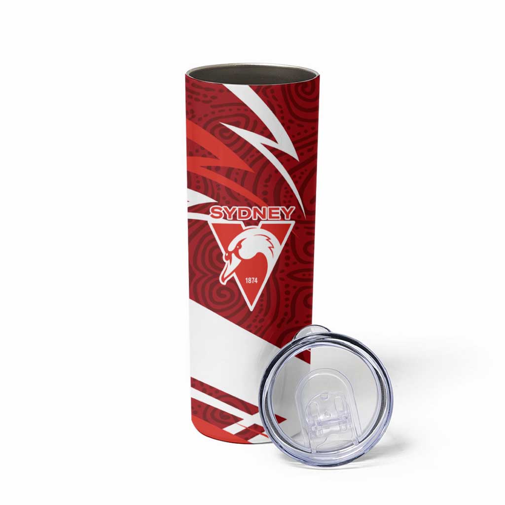 Sydney Swans Australian Football Skinny Tumbler Swans Mascot Art With Indigenous Pattern Art