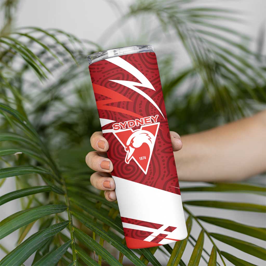 Sydney Swans Australian Football Skinny Tumbler Swans Mascot Art With Indigenous Pattern Art