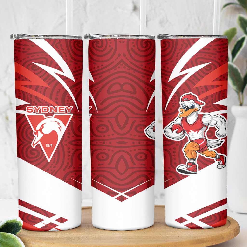 Sydney Swans Australian Football Skinny Tumbler Swans Mascot Art With Indigenous Pattern Art