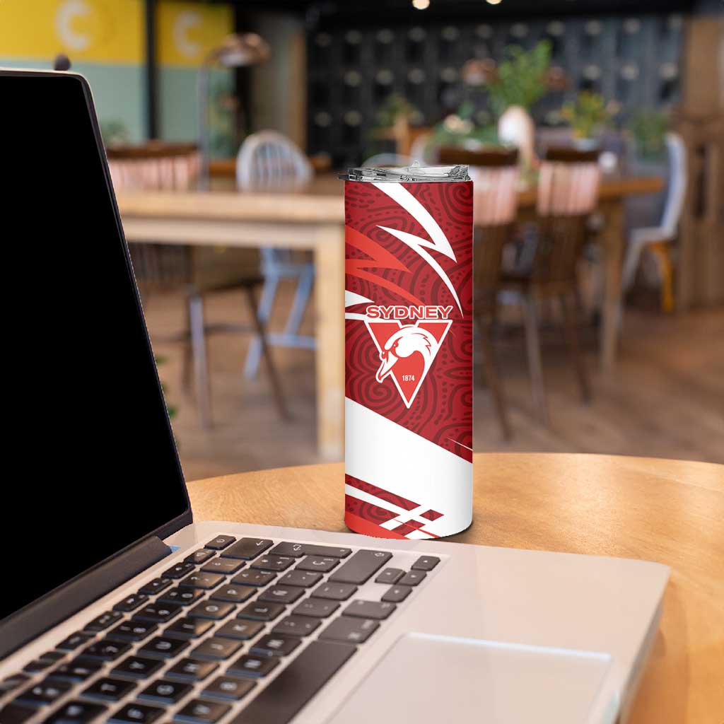 Sydney Swans Australian Football Skinny Tumbler Swans Mascot Art With Indigenous Pattern Art