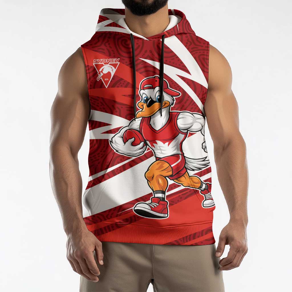 Sydney Swans Australian Football Sleeveless Hoodie Swans Mascot Art With Indigenous Pattern Art