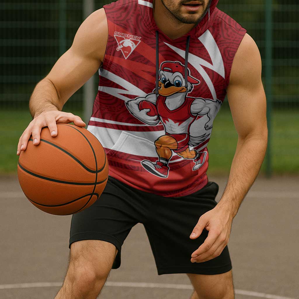 Sydney Swans Australian Football Sleeveless Hoodie Swans Mascot Art With Indigenous Pattern Art