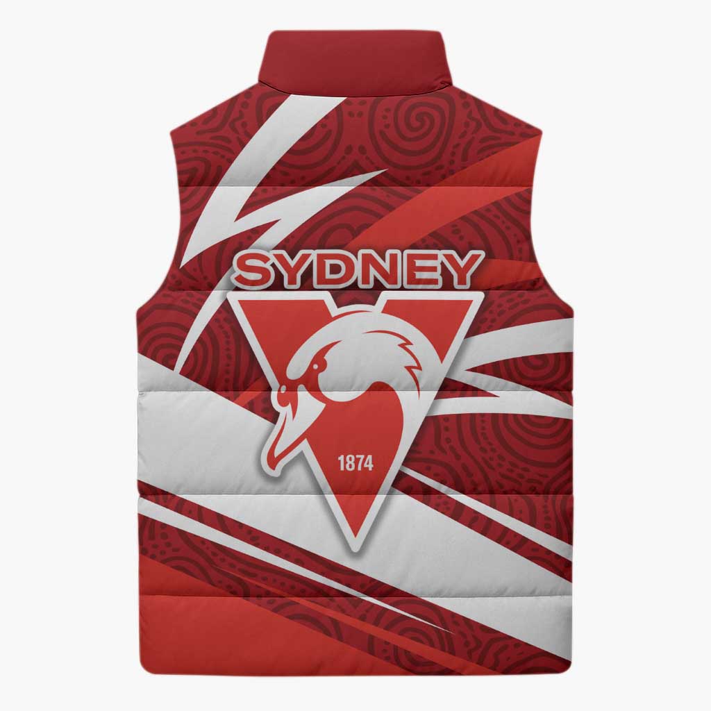 Sydney Swans Australian Football Sleeveless Puffer Jacket Swans Mascot Art With Indigenous Pattern Art