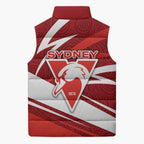 Sydney Swans Australian Football Sleeveless Puffer Jacket Swans Mascot Art With Indigenous Pattern Art
