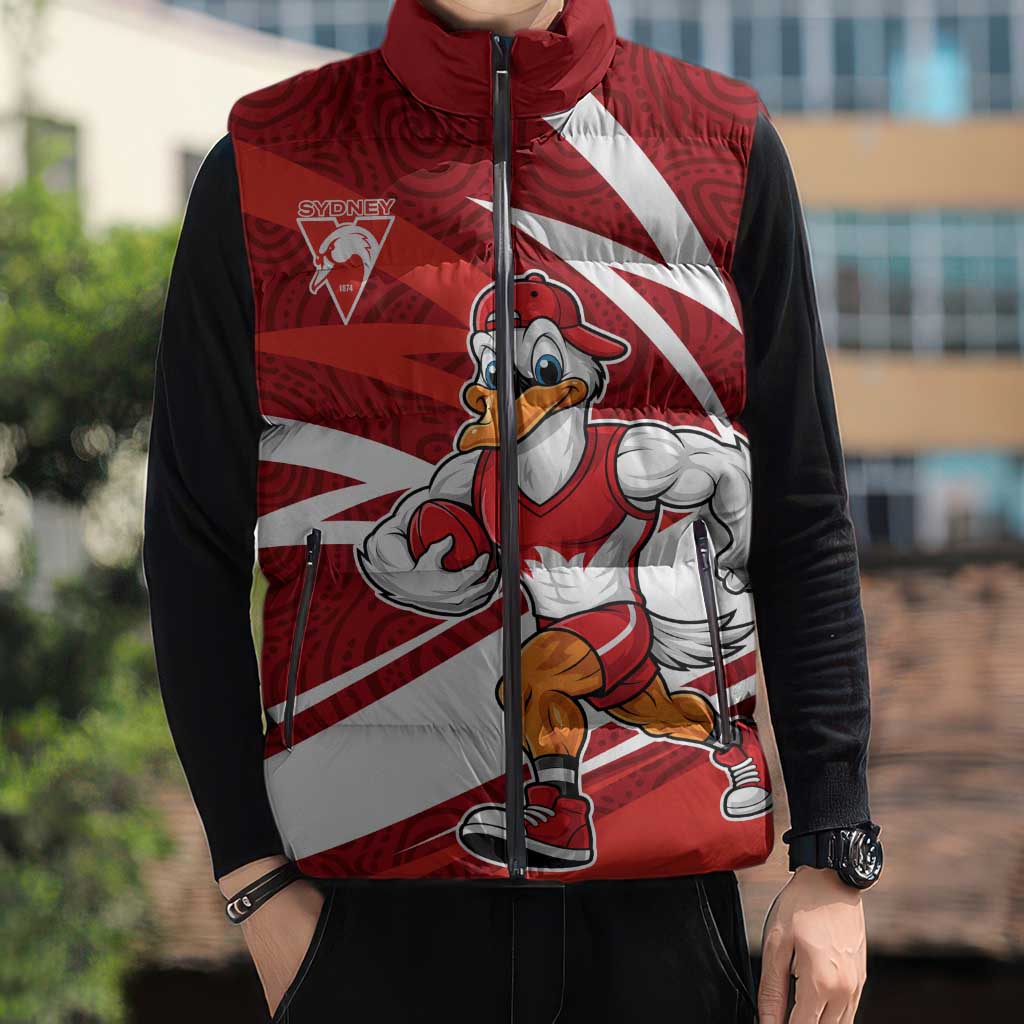 Sydney Swans Australian Football Sleeveless Puffer Jacket Swans Mascot Art With Indigenous Pattern Art