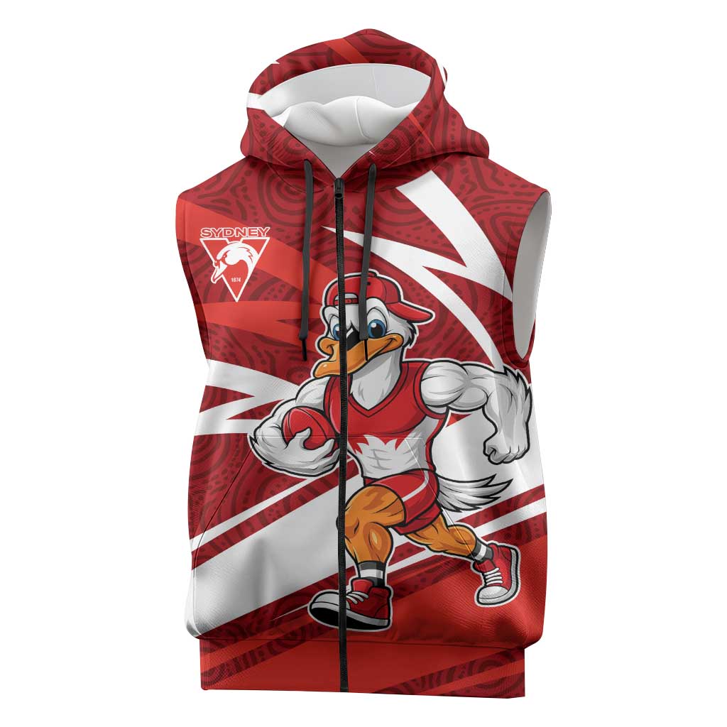 Sydney Swans Australian Football Sleeveless Zip Hoodie Swans Mascot Art With Indigenous Pattern Art