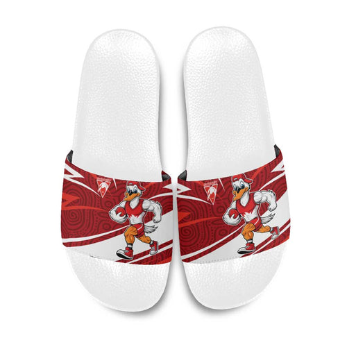 Sydney Swans Australian Football Slide Sandals Swans Mascot Art With Indigenous Pattern Art