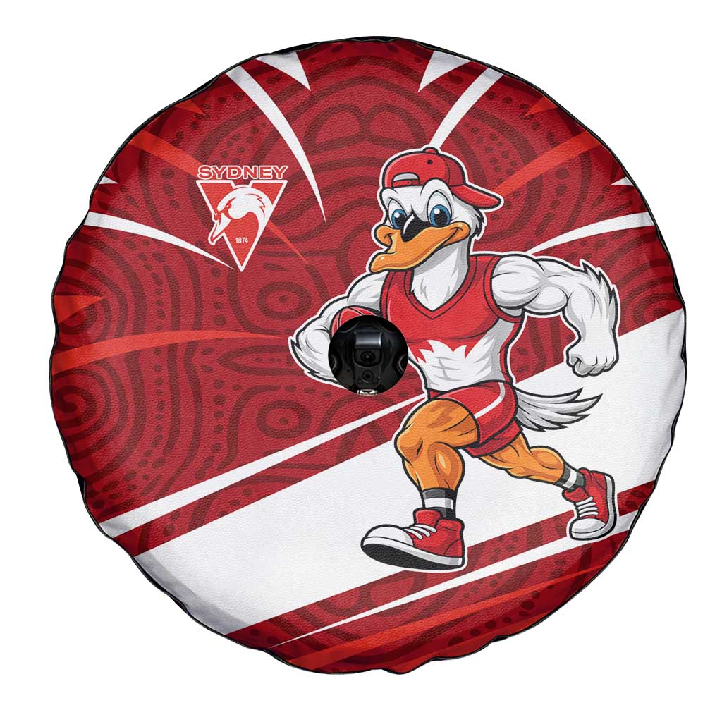 Sydney Swans Australian Football Spare Tire Cover Swans Mascot Art With Indigenous Pattern Art
