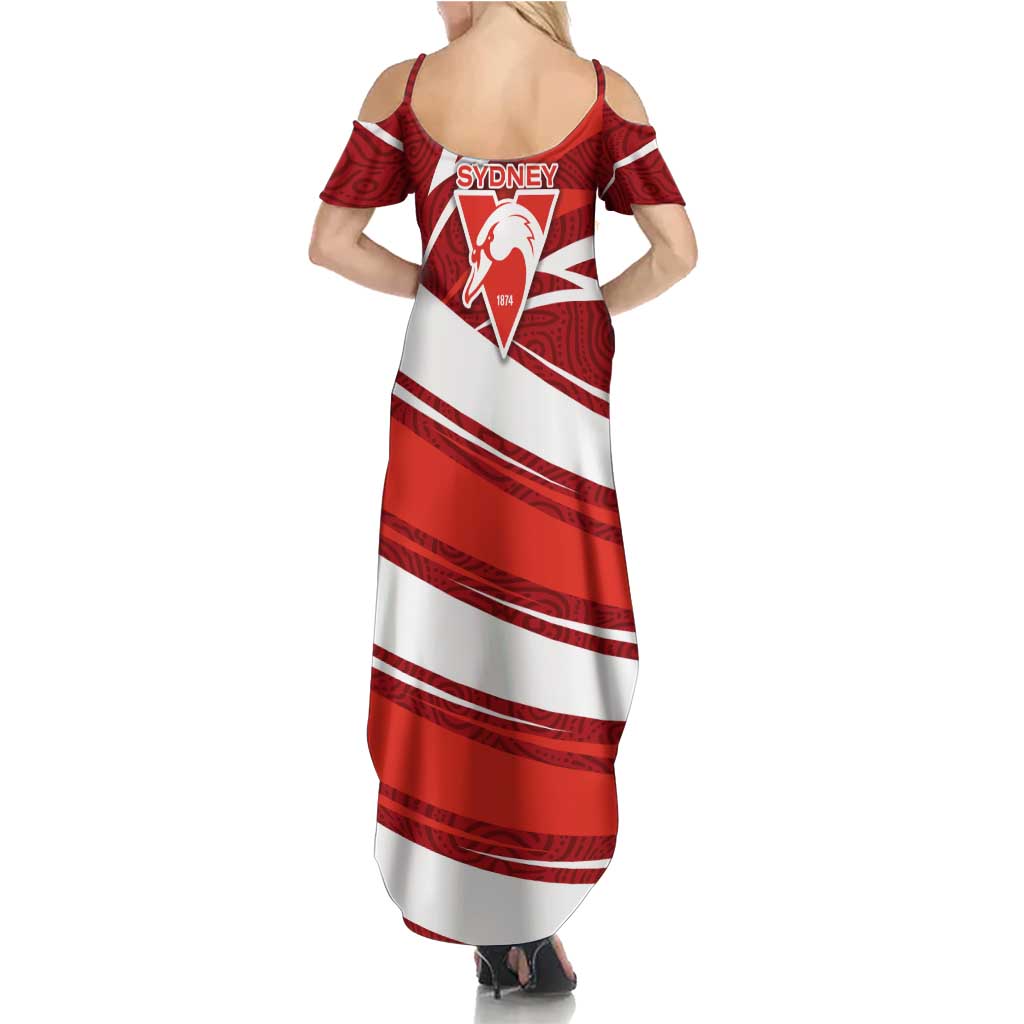 Sydney Swans Australian Football Summer Maxi Dress Swans Mascot Art With Indigenous Pattern Art