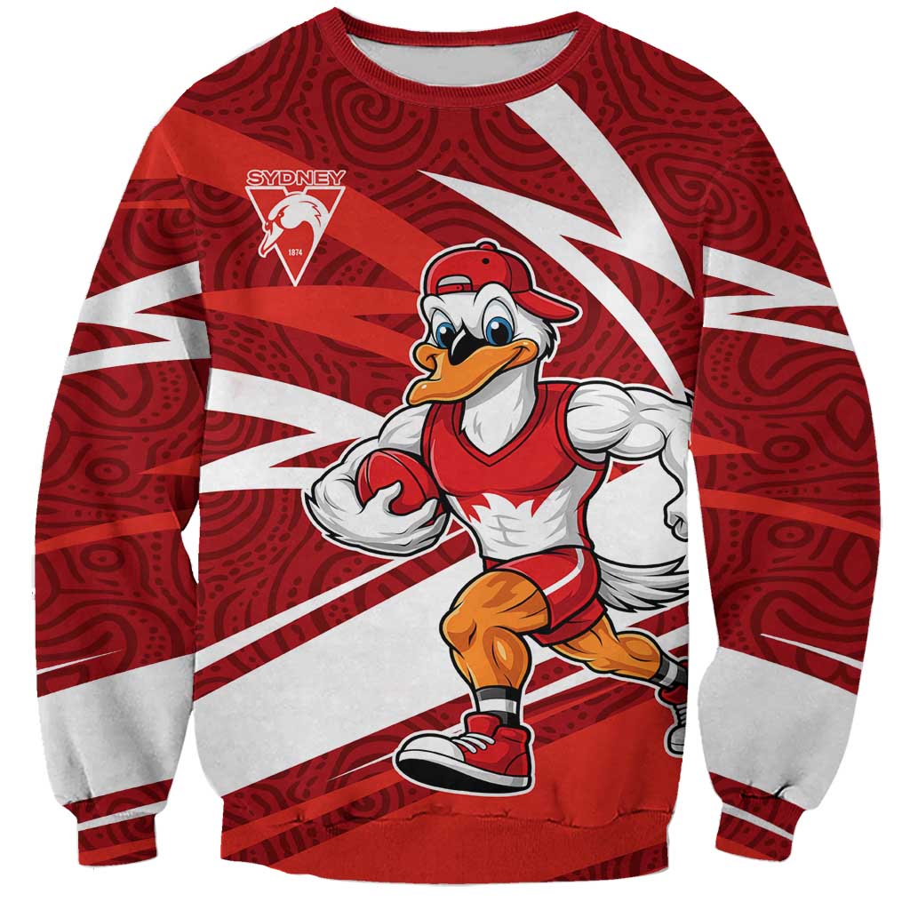 Sydney Swans Australian Football Sweatshirt Swans Mascot Art With Indigenous Pattern Art