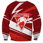Sydney Swans Australian Football Sweatshirt Swans Mascot Art With Indigenous Pattern Art