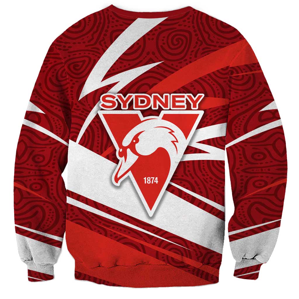 Sydney Swans Australian Football Sweatshirt Swans Mascot Art With Indigenous Pattern Art