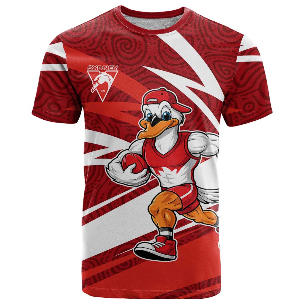 Sydney Swans Australian Football T Shirt Swans Mascot Art With Indigenous Pattern Art