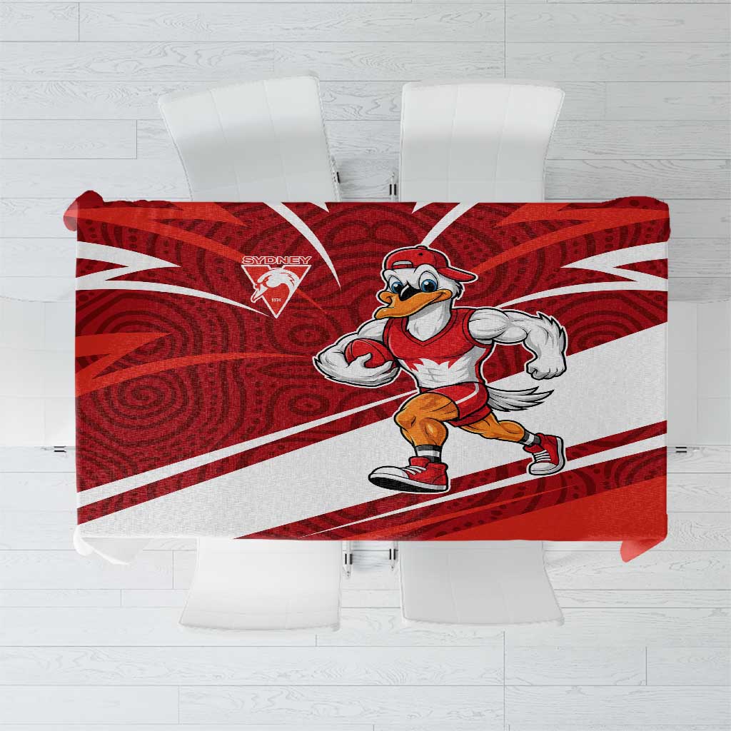 Sydney Swans Australian Football Tablecloth Swans Mascot Art With Indigenous Pattern Art
