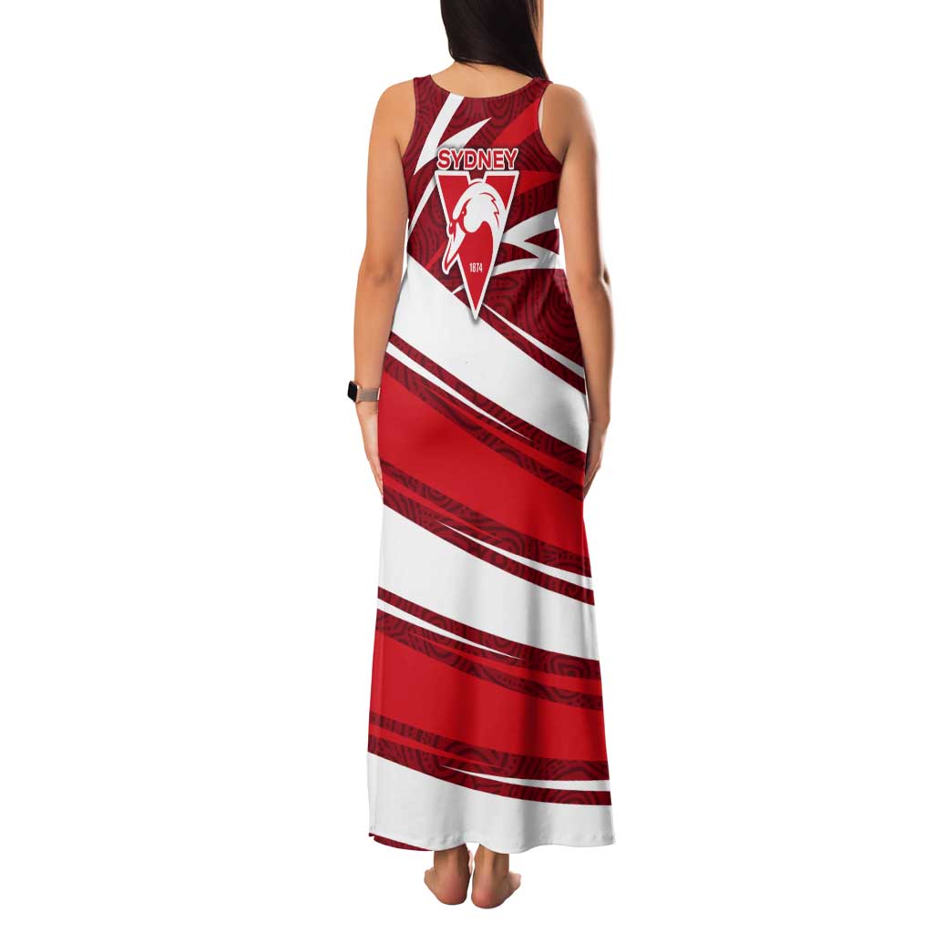 Sydney Swans Australian Football Tank Maxi Dress Swans Mascot Art With Indigenous Pattern Art