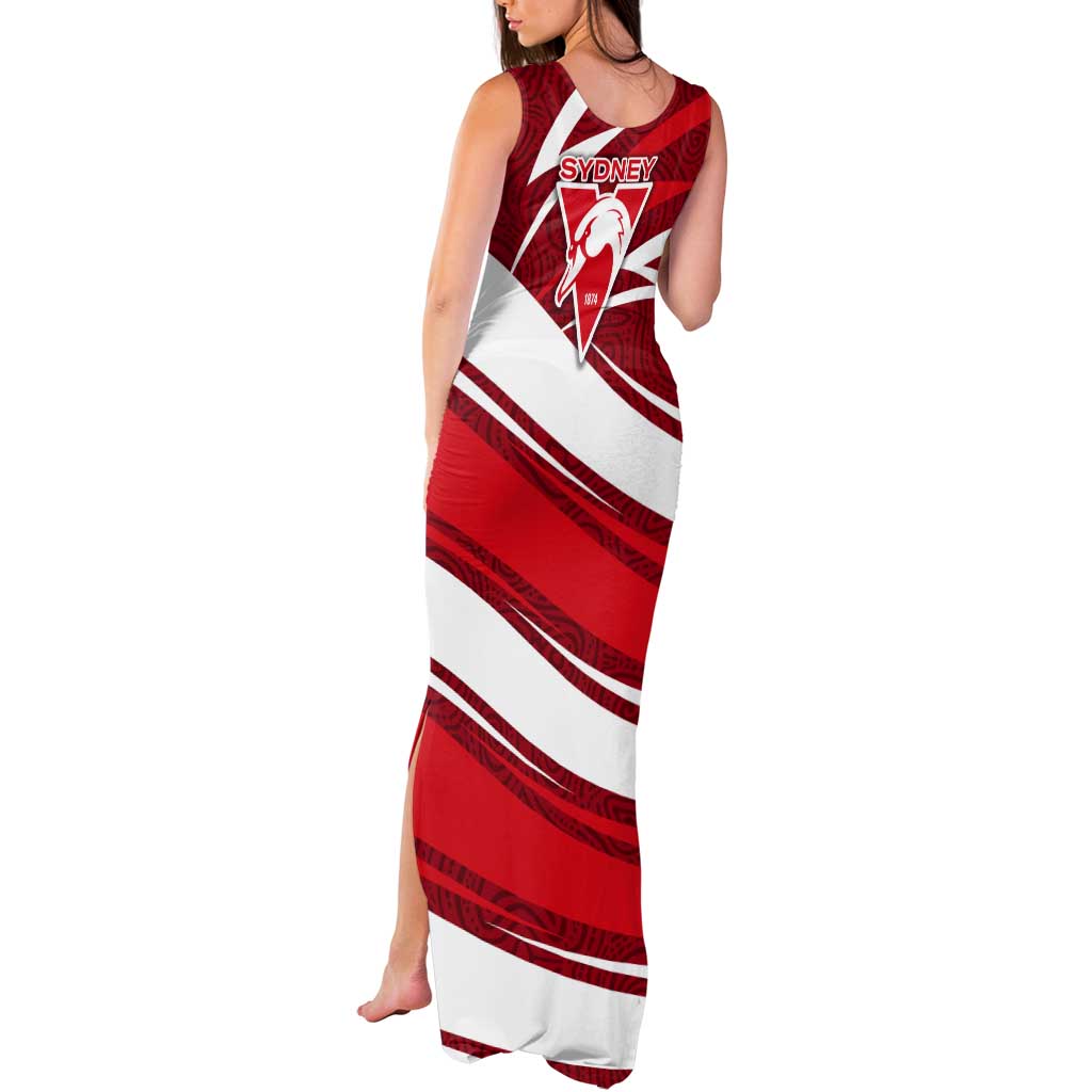 Sydney Swans Australian Football Tank Maxi Dress Swans Mascot Art With Indigenous Pattern Art