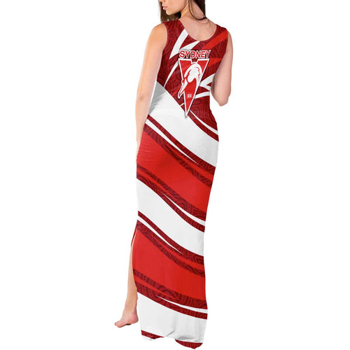 Sydney Swans Australian Football Tank Maxi Dress Swans Mascot Art With Indigenous Pattern Art